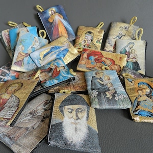 Astuccio con icone della Madonna di Lourdes, astuccio dei Santi per rosario in tessuto con cerniera, portamonete e portacarte, regalo religioso