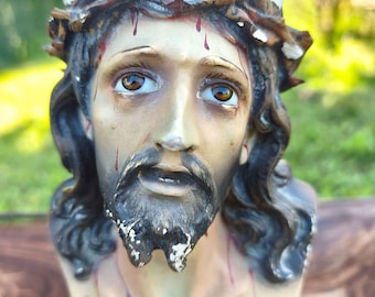 Christ of Limpias Arte Olotense Olot, Christ of Agony, Hand-Carved Wooden Pensive Christ Statue, Ecce Homo, Rūpintojėlis, Rustic Religious