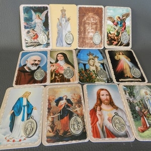 Carte de prière plastifiée, carte religieuse et médaille, carte prière des Saints catholiques, Carte Vierge Marie Divine miséricorde Lourdes