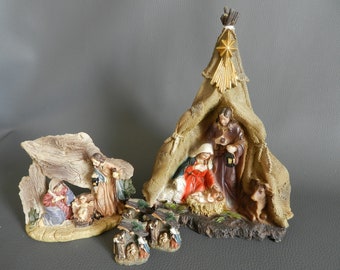 Nativity Pocket Christmas Resin Set, Nativity under the tent box, teepee Holy Family Nativity scene, Nativity jewelry gift figurines, Antic Devotion