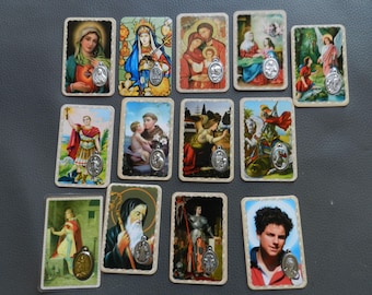 Laminated Prayer Card, Religious Card and Medal, Catholic Saints Prayer Card, Virgin Mary Divine Mercy Lourdes Sactuary Card, Antic Devotion