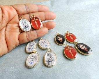 Scapular Medal Heart of Mary and Precious Blood and Holy Face of Jesus, Double-Sided Scapular Medal Agonizing Jesus and Holy Face Devotion