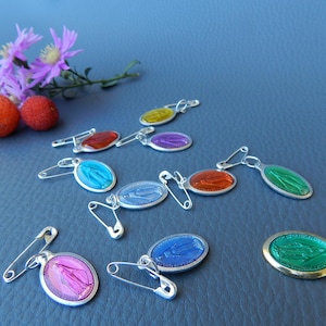Miraculous Medal Brooch, Protection by the Virgin Mary, Catherine Labouré Miraculous Medal, Brightly Colored Enamel Medal, Antique Devotion