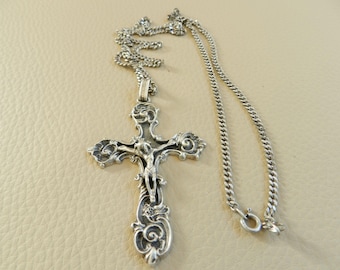 Antique Crucifix Necklace Sterling Silver, Gothic Floral Bishop's, Crucifix Necklace, Handmade, protection safeguard, Antic Devotion pendant