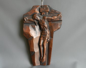 Wall Crucifix Ceramic Bronze Cross 13.78", Christ on the Cross Realistic Rustic Hanging Crucifix, Religious Baptism Gift, Antic Devot Prayer