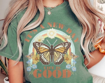 Comfort Colors Graphic Tee, Oversized Retro t shirt, Vintage Butterfly Positivity Shirt, Boho Graphic crewneck, Cottagecore Botanical Shirts