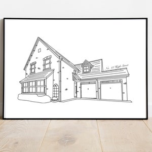 Personalised House Drawing Digital Print, House Portrait, New Home Gift, Digital House Print, Fine Line House Outline