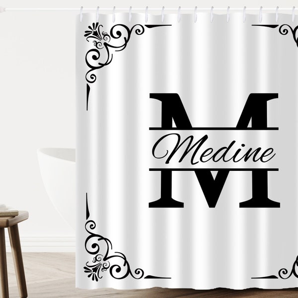 Personalized Monogrammed Shower Curtain, Custom Name Shower Curtain, Black Shower Curtain, Shower Curtains Idea Gift