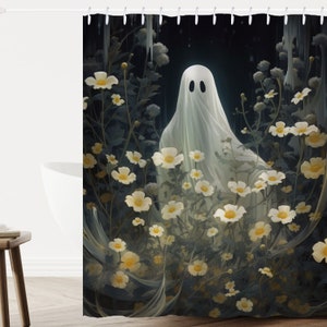 Ghost Shower Curtain, Wild Flowers Shower Curtain, Funny Shower Curtain, Boho Bathroom Decor