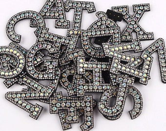 1.7 Inch Rhinestone Iron On Letters, Rhinestone Number Patches, Iron On Patches for DIY Patch Applique Bag Coat Crafts