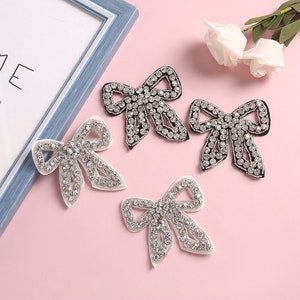 2Pcs Bowknot Rhinestone Patches, Bow Rhinestones Patches, Sew On Patches for DIY Patch Applique Bag Coat Crafts