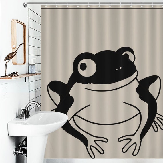 Japanese Frog Shower Curtain, Minimalist Shower Curtain, Frog Art