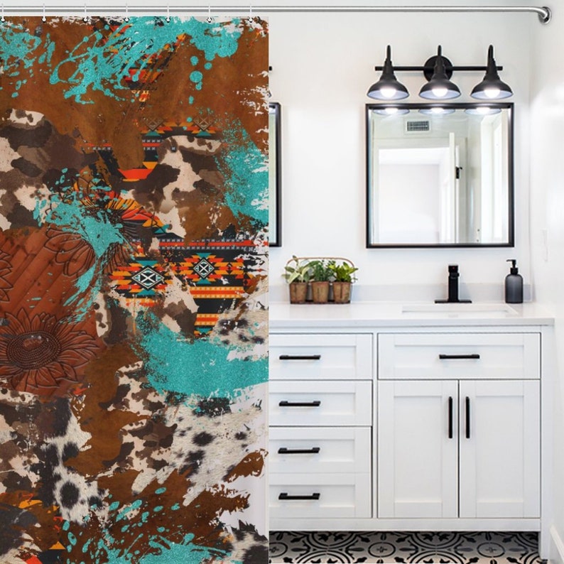 Aztecs Shower Curtain Western Shower Curtain Turquoise Etsy
