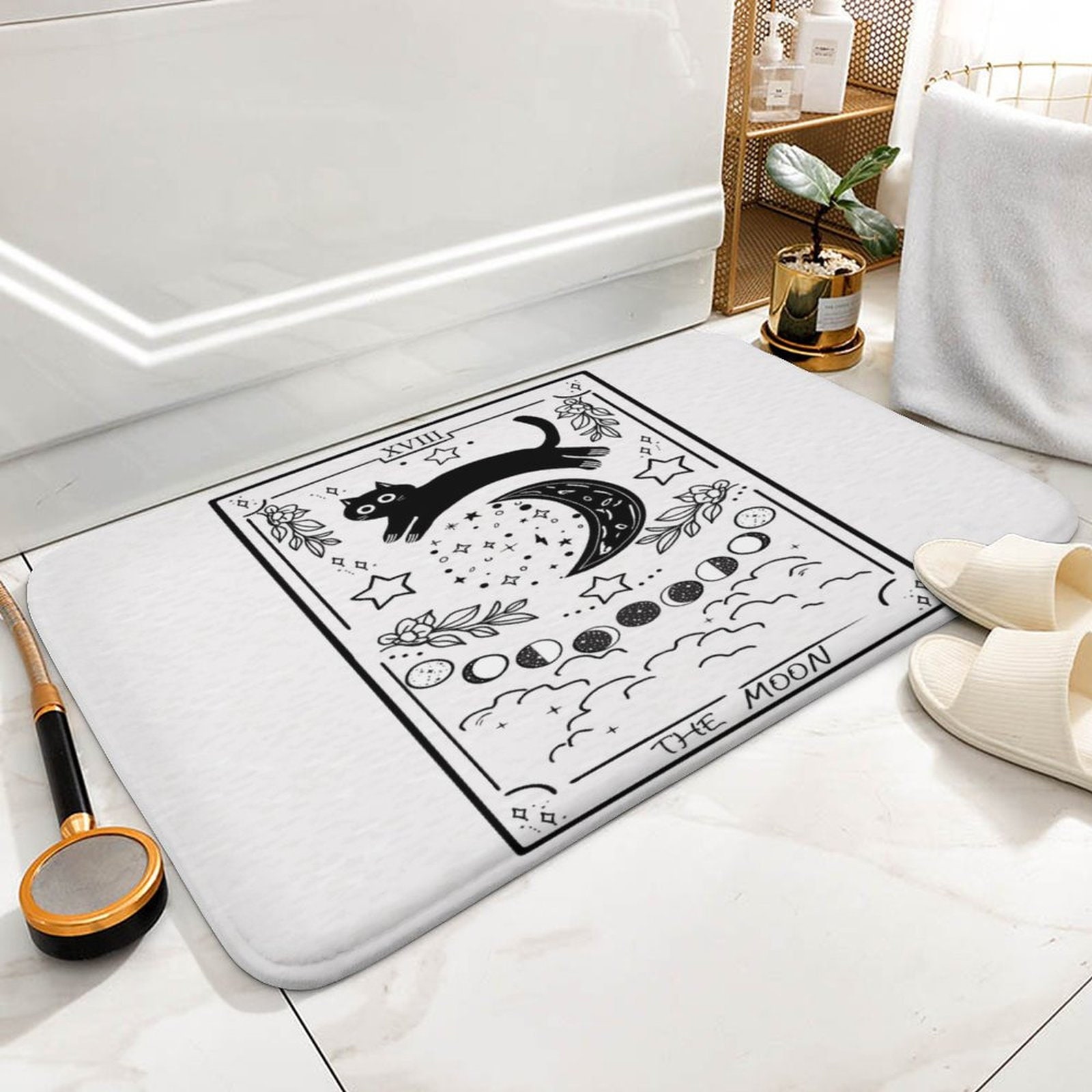 Boho Bathroom Rug Runner Moon Phases Bath Mat With Tassels Half