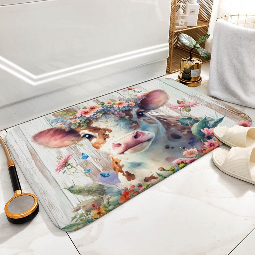 Farmhouse Cow Bath Mat, Cows Shower Mat, Farmhouse Bathroom Mat, Floor