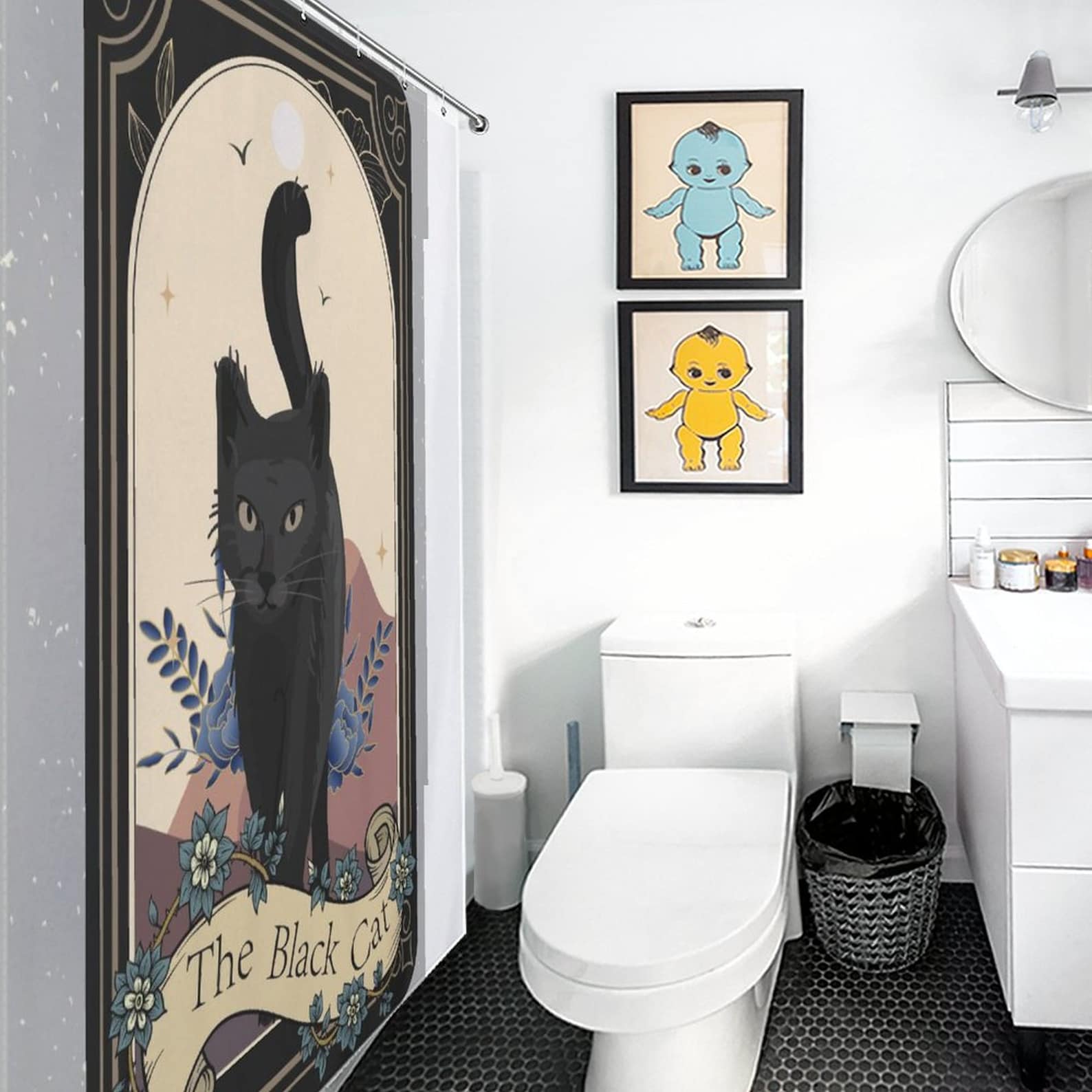 Black Cat Print Pattern Bathroom Shower Curtain