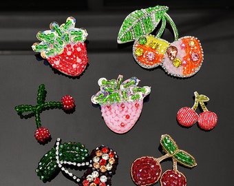 Toppe con strass alla frutta, toppe con strass alla ciliegia, toppe alla fragola, toppe da cucire con perline per applique fai da te, toppe per cappotti e borse