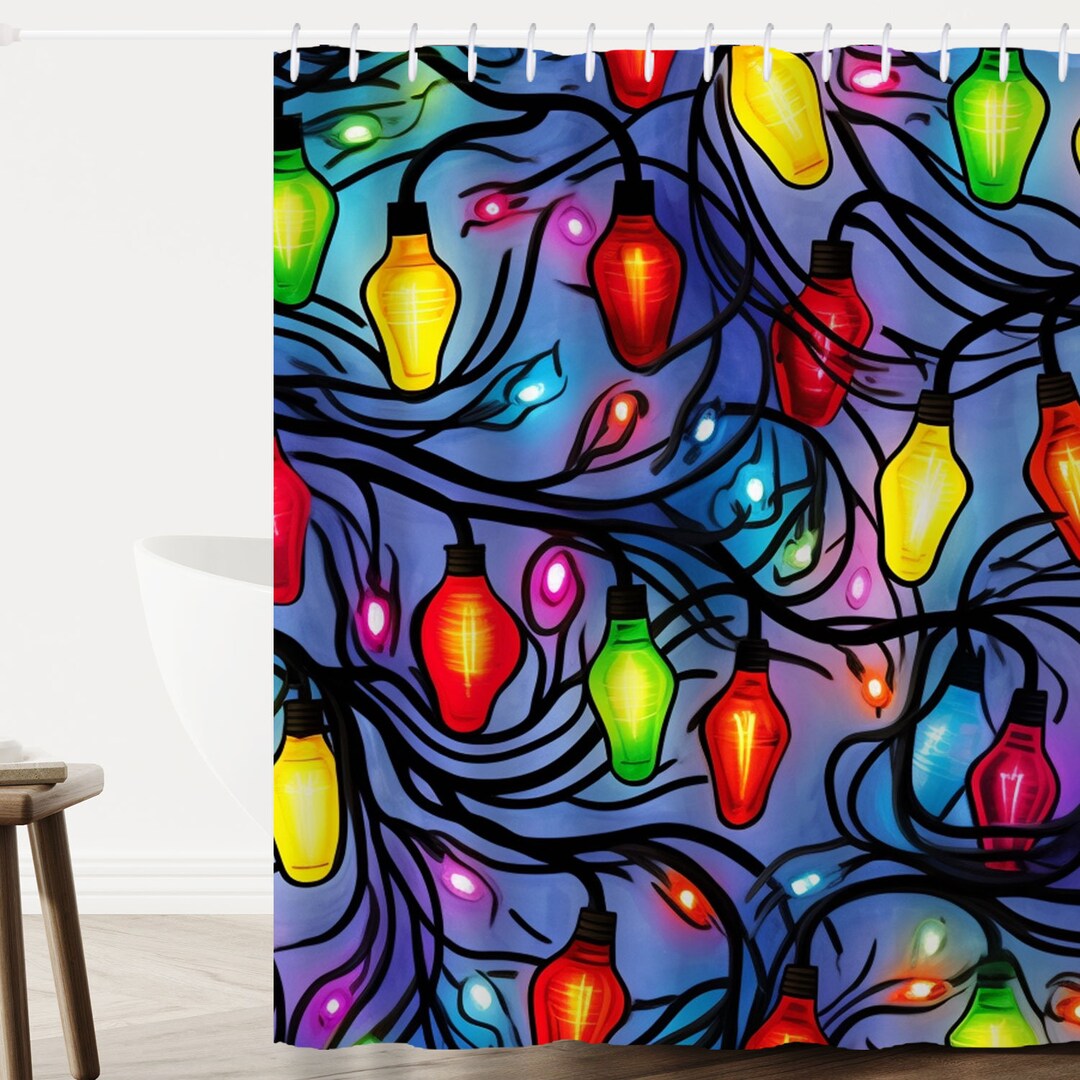 Christmas Lights Shower Curtain Seamless Christmas Lights Etsy
