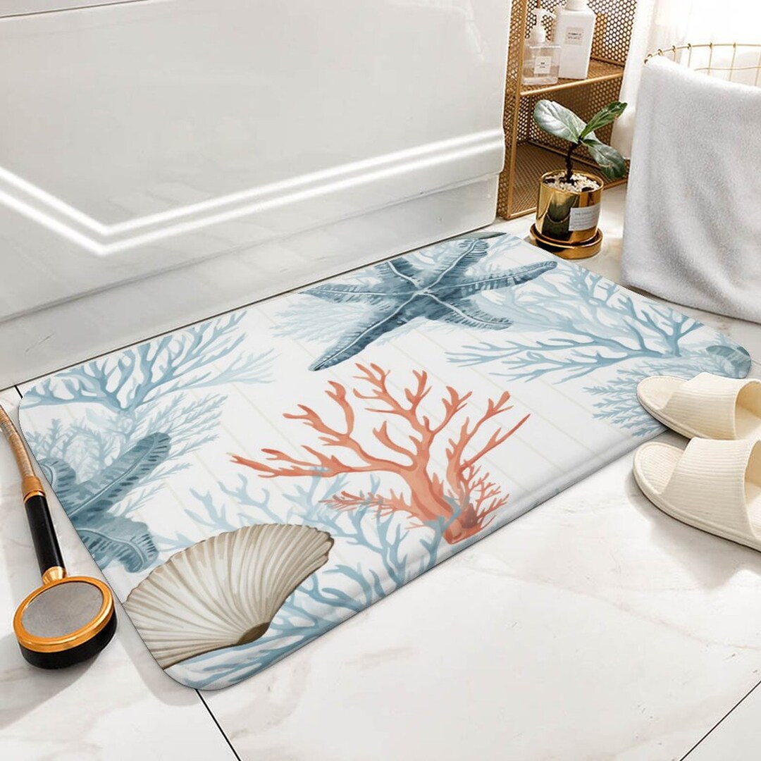 Seashell Bath Mat, Starfish Shower Mat, Beach Animal Floor Mats, Indoor ...