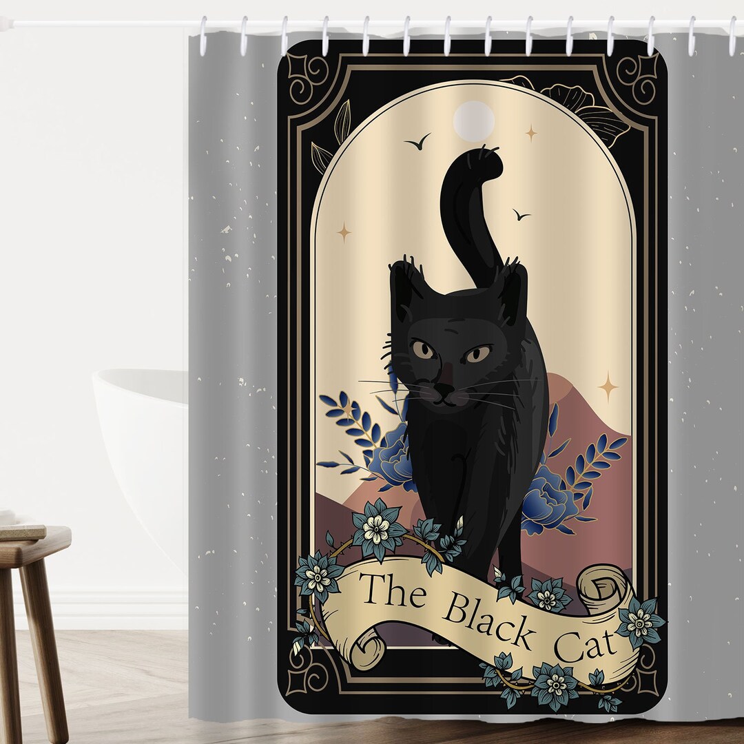 Black Cat Shower Curtain, Tarot Card Shower Curtain, Sunset Shower