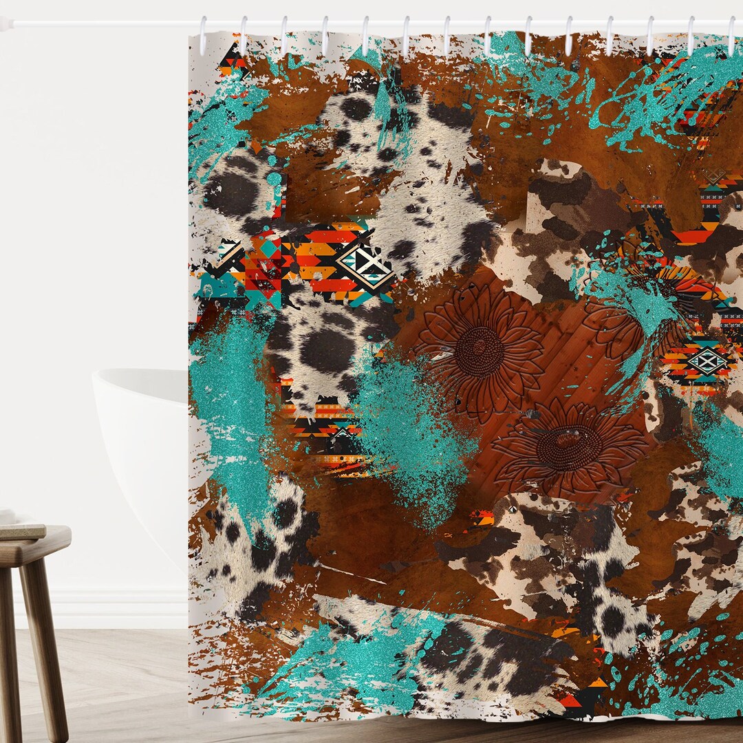 Aztecs Shower Curtain Western Shower Curtain Turquoise Etsy