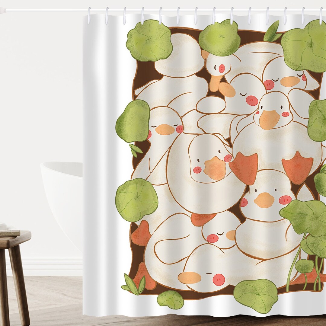 Duck Lotus Shower Curtain, Cute Shower Curtain, Duck Summer Shower