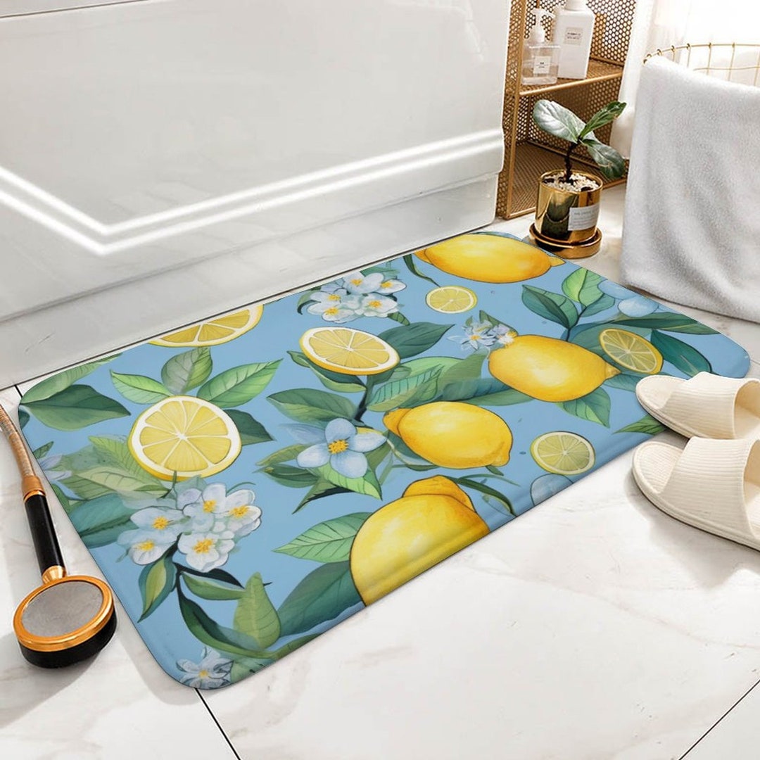 Lemon Bath Mat Botanical Shower Mat Summer Floor Mats Etsy