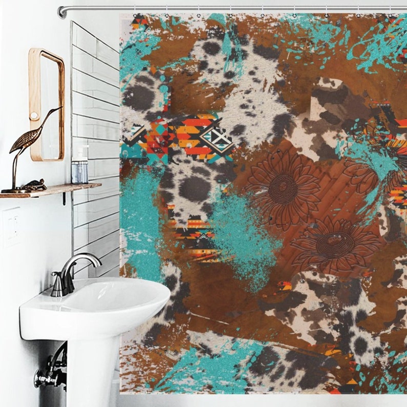 Aztecs Shower Curtain Western Shower Curtain Turquoise Etsy