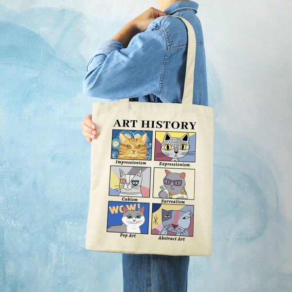 Cat Art History Tote Bag, Cat Tote Bag Canvas, Aesthetic Tote Bag, Cat Bag, Cat Lover Gift