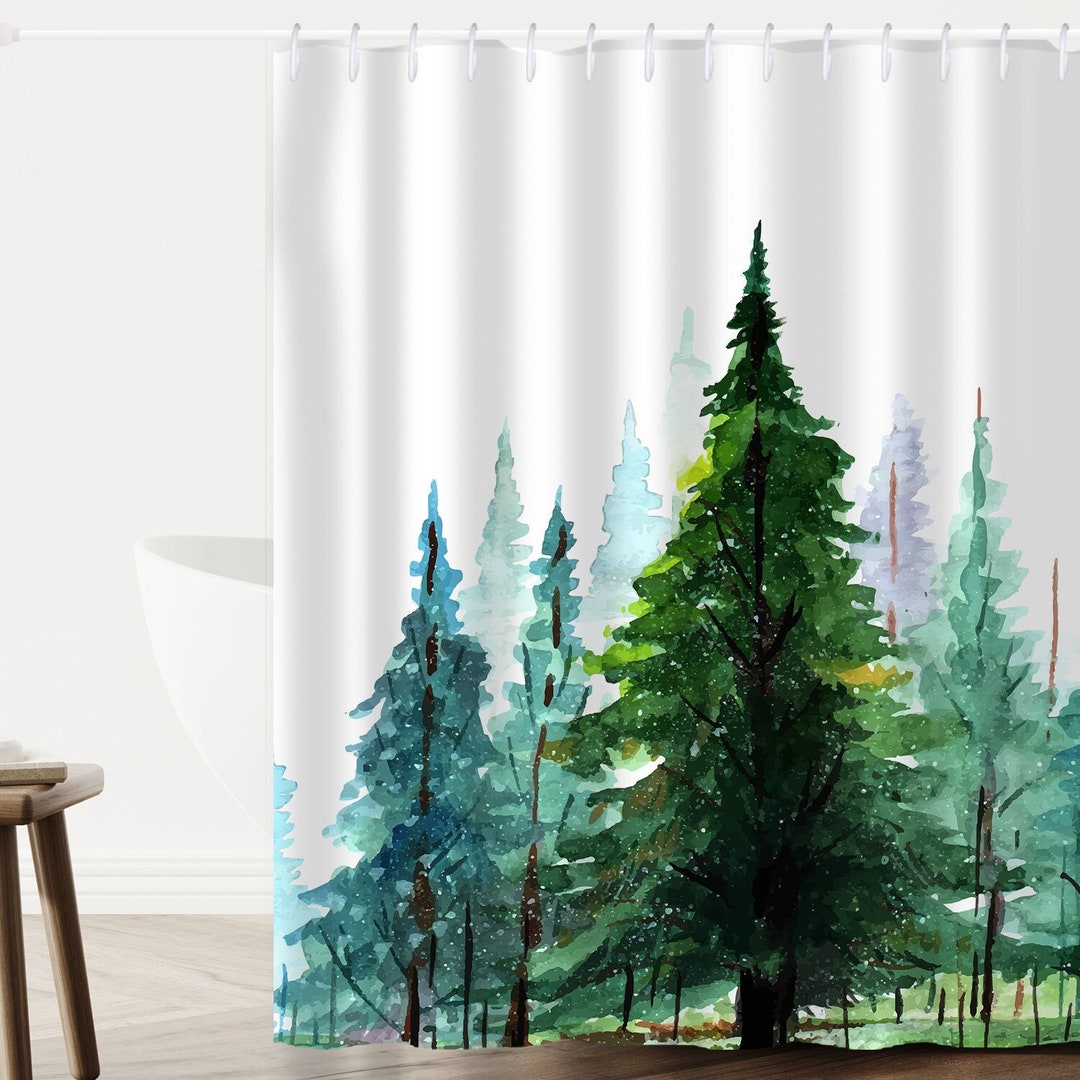 Natural Green Tree Shower Curtain Forest Shower Curtain Etsy