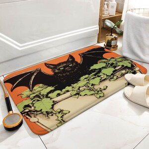 Bat Cat Bath Mat, Black Cat Shower Mat, Gothic Bathroom Mat, Floor Mats, Indoor Outdoor No Slip Mat, Gothic Bathroom Decor