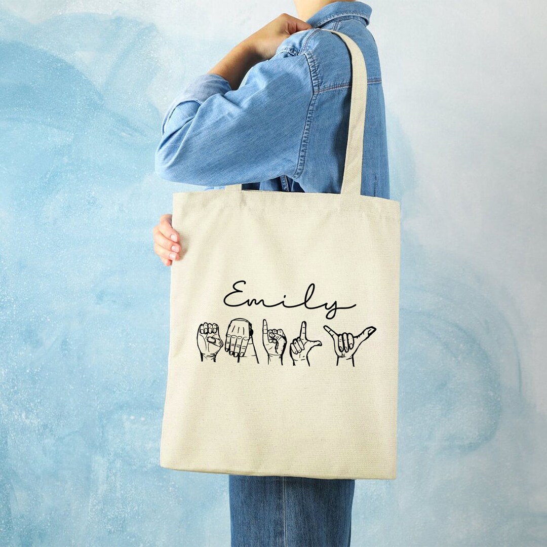 Sign Language Tote Bag, Personalized Tote Bag, Aesthetic Tote Bag