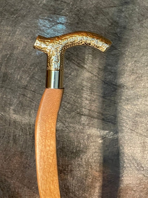 Brass Handle Walking Cane Brass Woodgrain Design Etsy