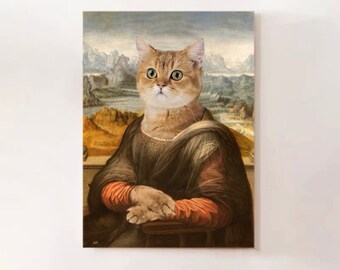 Mona Lisa | Pet in World Masterpiece Painting | Custom Pet Portrait | Royal Pet Cat Dog | King Queen Art Regal | Gift Birthday Passed Away