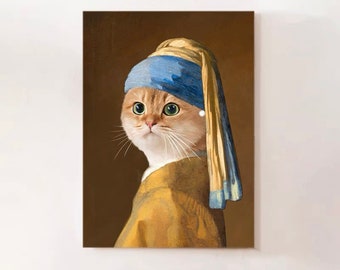 Girl with a Pearl Earring | Pet in World Masterpiece Painting | Custom Pet Portrait | Royal Cat Dog | King Queen Art Regal | Gift Birthday