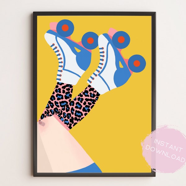 Roller Skates Instant Download | Printable | Wall Art | Roller Boots | 50's style Print | Kitsch Print | Colourful Wall Art | Skating Print