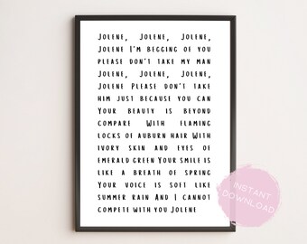 Dolly Parton Jolene | Song Lyrics Quote | Instant Download | Printable | Wall Art | Music Print | Minimal Art Print | What would Dolly Do