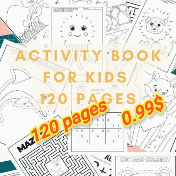 120 Activity Book for Kids  pages animals. Livre d'activités animaux pour enfants.