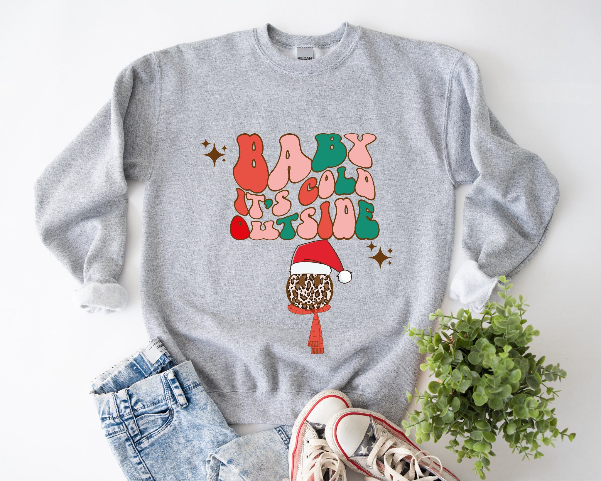 Discover Baby Its Cold Outside Sweatshirt, Retro Christmas Gift Sweater, Vintage Christmas Tee, Xmas Happy New Year Unisex Crewneck Sweatshirt