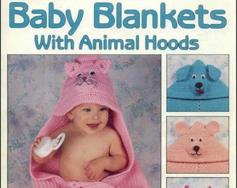 Leisure Arts Baby Blankets with Animal Hoods Vintage Crochet Pattern PDF Instant Download Ebook