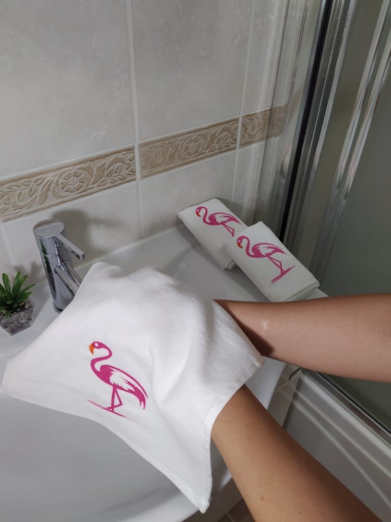 2er-Set Weiße Flamingo-Fingerspitzenhandtücher – 100% Baumwolle, 27,9 X 45,7 Cm, Bestickt, Für Gäste-WC Oder Dekoration