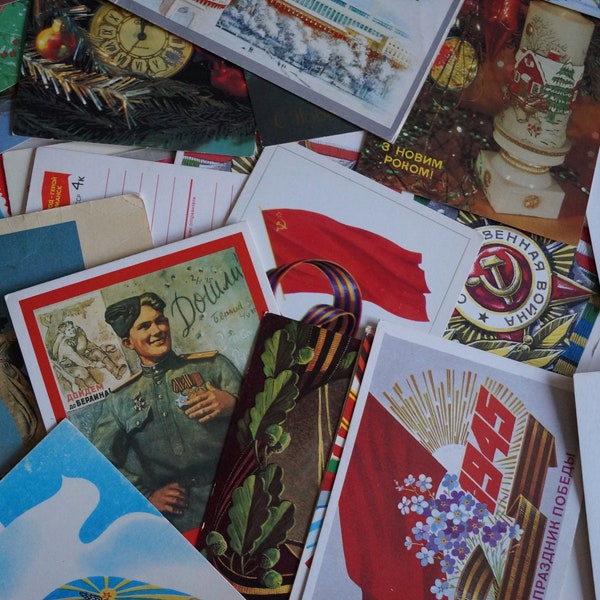 20pcs Cartoline di auguri originali Unione Sovietica Capodanno Festa della donna Rivoluzione della vittoria Giorno dell'esercito sovietico Primo maggio 1970-80 URSS