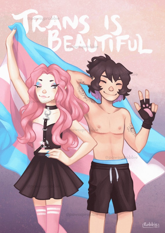 Trans is Beautiful Art Print Transgender Original Characters - Etsy Australia Trans is Beautiful Art Print Transgender Original Characters - Etsy Australia