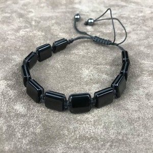 Square Obsidian Beaded Bracelet - Chunky Black Bracelet For Men