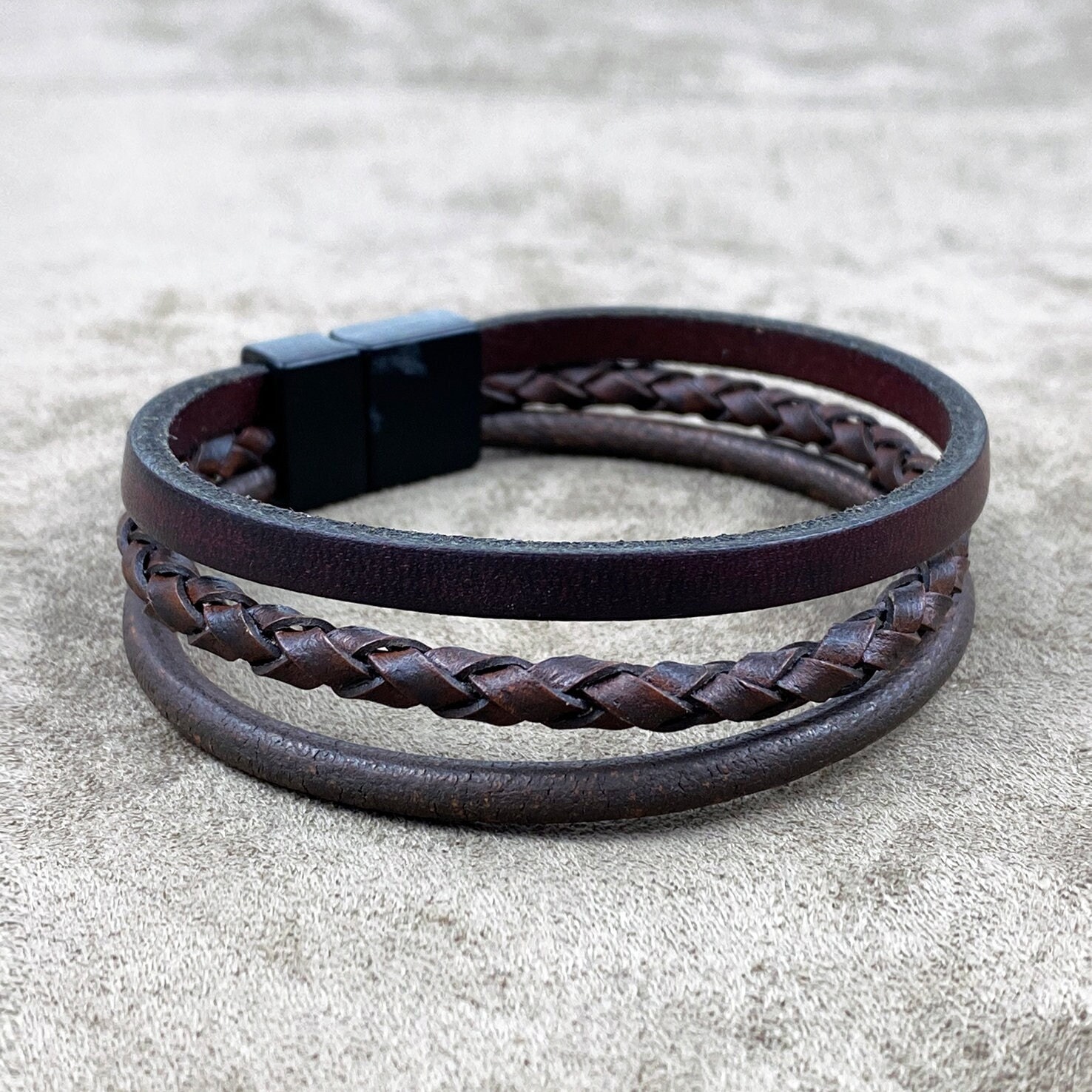 アクセサリー 3-layer Leather Plate Bracelet Braided Leather Triple Layer Bracelet Set: Men's Gift - Etsy
