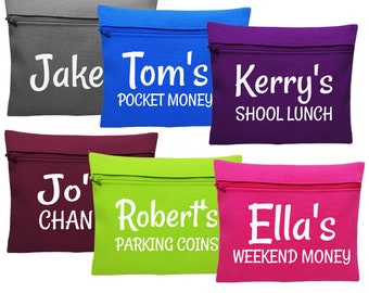 Purse, personalised purse,wallet,coin money case,change case,pocket money bag,savings,school lunch purse,any name ,custom print,gift