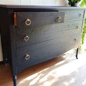 Custom Bohemian Dresser/Buffet w/ Raised Tribal Design
