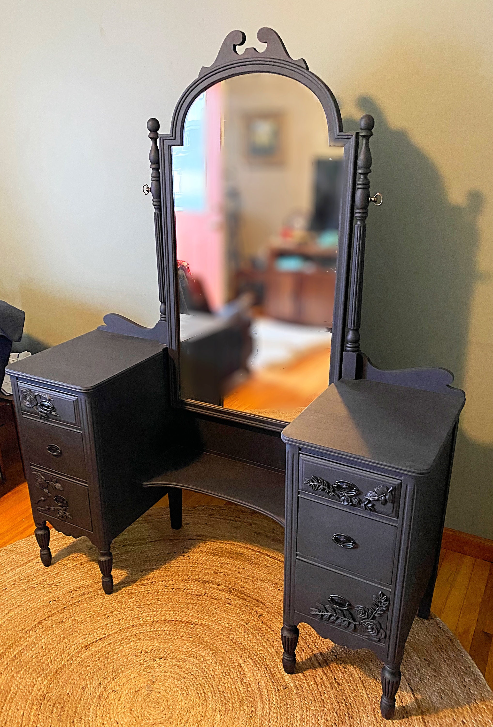 Made to Order Vintage Black Vanity W/ Floral Accents Etsy