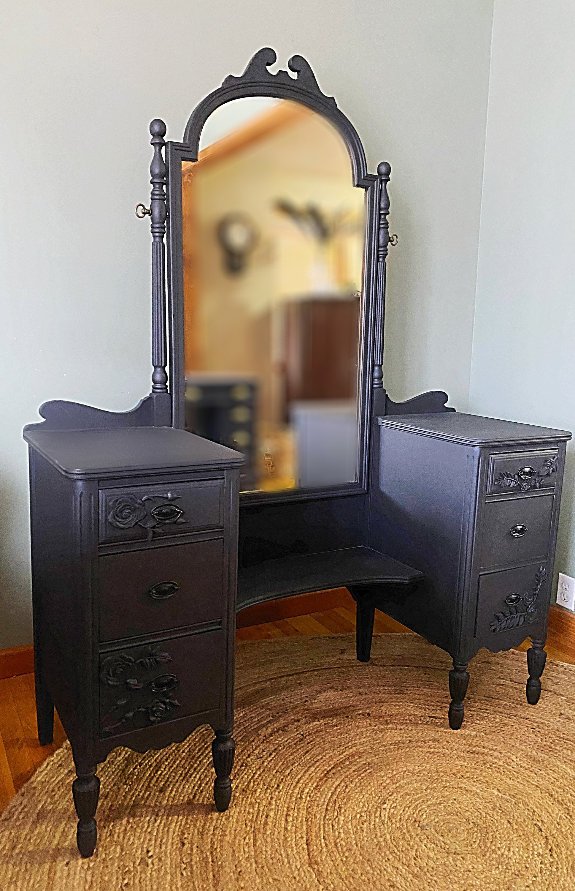 Made to Order Vintage Black Vanity W/ Floral Accents - Etsy