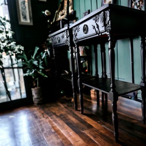Sold* Enchanting matte sister black wooden end/side/accent/corner end tables